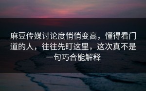 麻豆传媒讨论度悄悄变高，懂得看门道的人，往往先盯这里，这次真不是一句巧合能解释