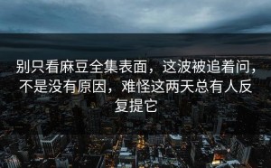 别只看麻豆全集表面，这波被追着问，不是没有原因，难怪这两天总有人反复提它
