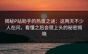 揭秘P站助手的热度之谜：这两天不少人在问，看懂之后会很上头的秘密揭晓