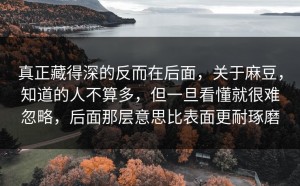 真正藏得深的反而在后面，关于麻豆，知道的人不算多，但一旦看懂就很难忽略，后面那层意思比表面更耐琢磨