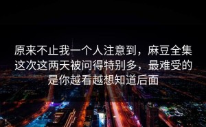 原来不止我一个人注意到，麻豆全集这次这两天被问得特别多，最难受的是你越看越想知道后面