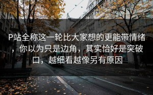 P站全称这一轮比大家想的更能带情绪，你以为只是边角，其实恰好是突破口，越细看越像另有原因