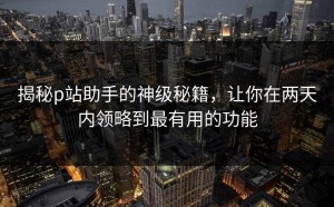揭秘p站助手的神级秘籍，让你在两天内领略到最有用的功能