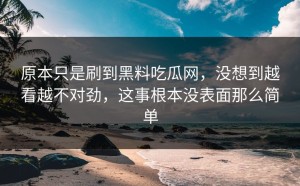 原本只是刷到黑料吃瓜网，没想到越看越不对劲，这事根本没表面那么简单