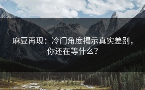 麻豆再现：冷门角度揭示真实差别，你还在等什么？