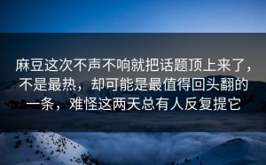 麻豆这次不声不响就把话题顶上来了，不是最热，却可能是最值得回头翻的一条，难怪这两天总有人反复提它