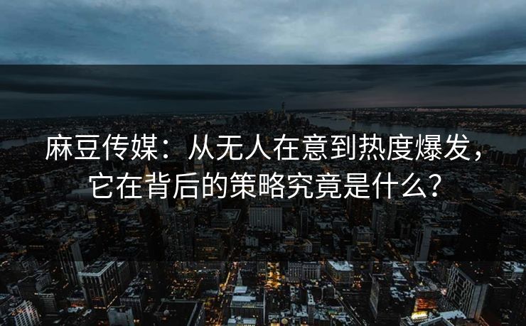 麻豆传媒：从无人在意到热度爆发，它在背后的策略究竟是什么？