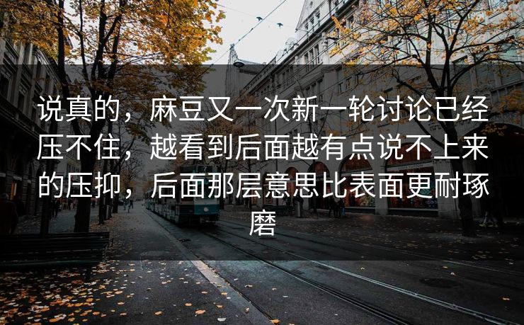 说真的，麻豆又一次新一轮讨论已经压不住，越看到后面越有点说不上来的压抑，后面那层意思比表面更耐琢磨
