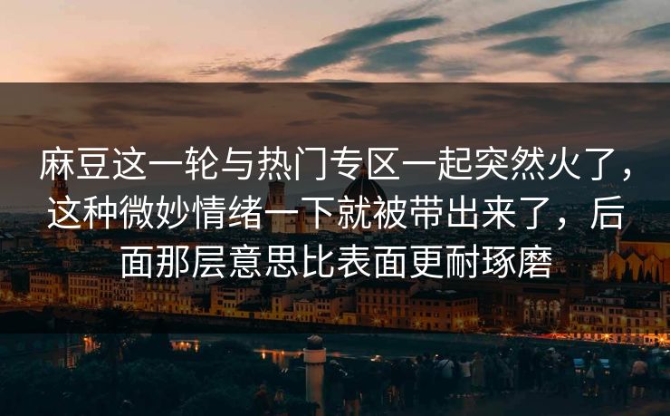 麻豆这一轮与热门专区一起突然火了，这种微妙情绪一下就被带出来了，后面那层意思比表面更耐琢磨